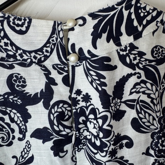 Eliza J Floral Beaded Neckline Dark Navy Blue White Linen Blend Mini Dress M - Picture 13 of 17